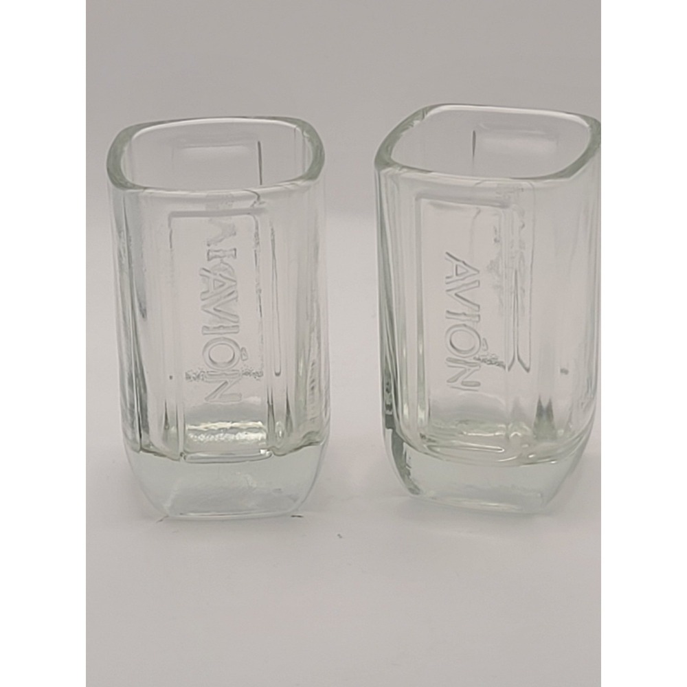 2 Avión Tequila Promo Shot Glasses Drinking Man Cave Bar Sturdy Square White